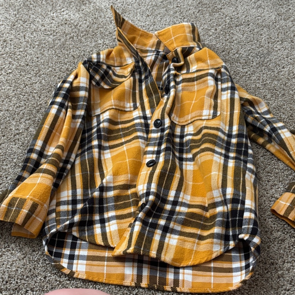 NOBO Mustard and Black Plaid Kids Button Down Shirt